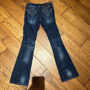 Miss Me Distress Boot Cut Jeans (Dark Blue Denim) - Size 25